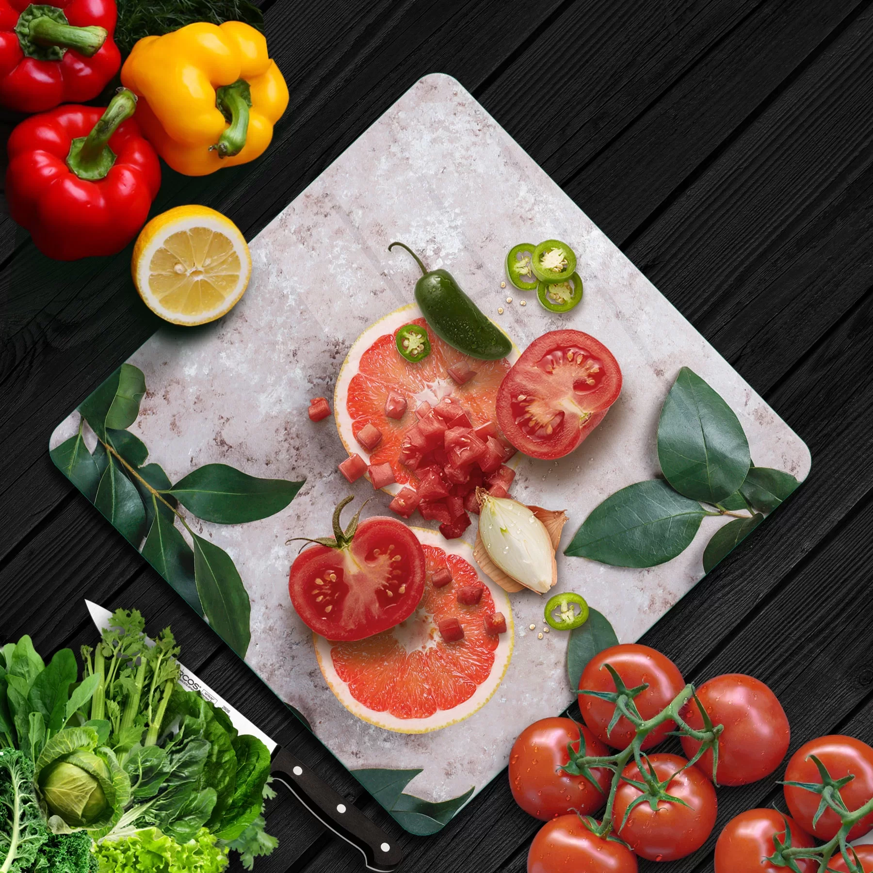 Picture of Decovetro Cam Kesme Tahtası ve Sunumluk Kare Greyfurt Desenli 30x30 Cm