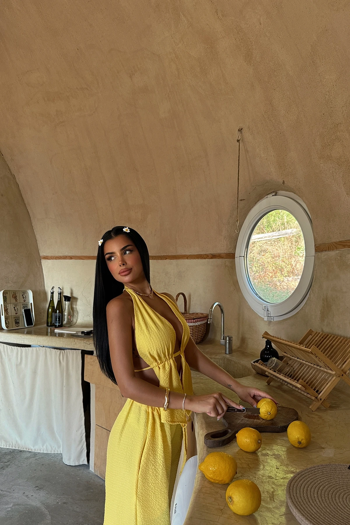 Picture of Yellow Corset Detailed Crop Trouser Set