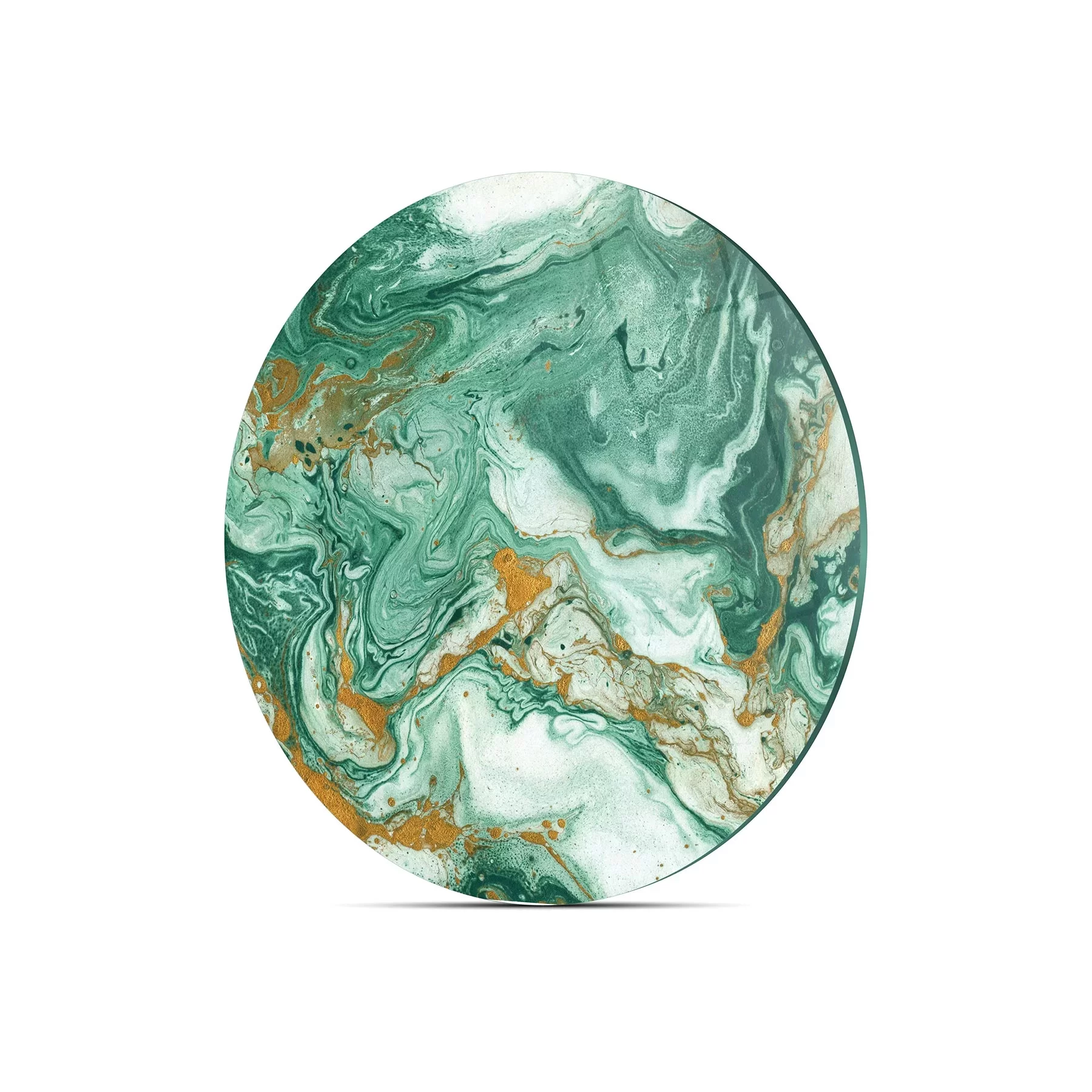Picture of Decovetro Cam Kesme Tahtası ve Sunumluk Yuvarlak Yeşil Gold Mermer Desenli 30x30 Cm