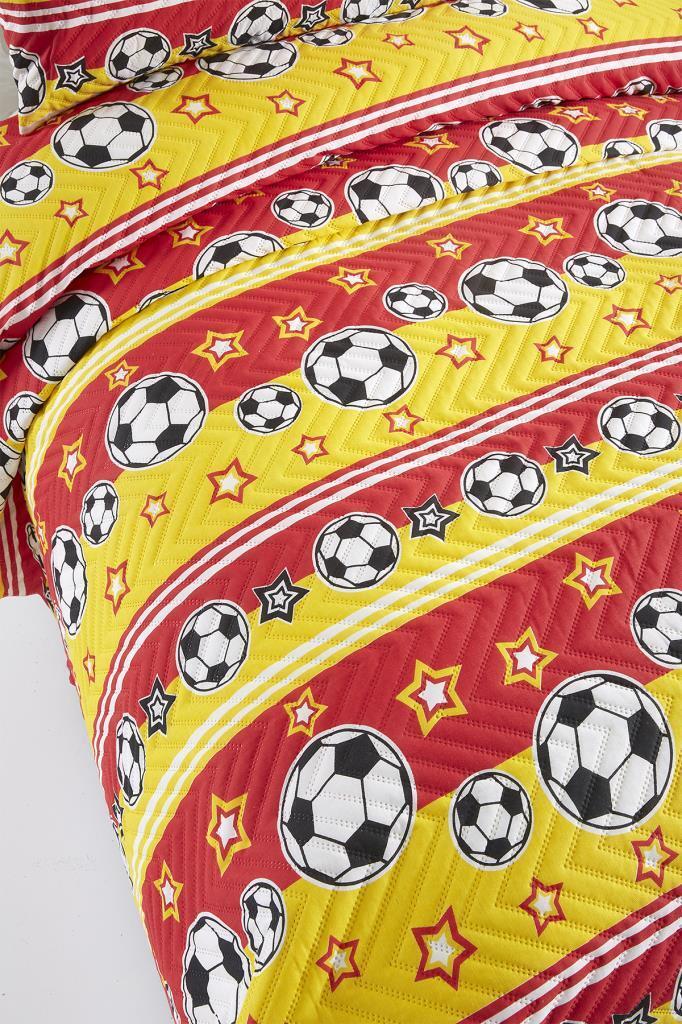 Picture of Ultrasonik Kapitoneli Şampiyon Tek Kişilik Yatak Örtüsü Sarı Kırmızı