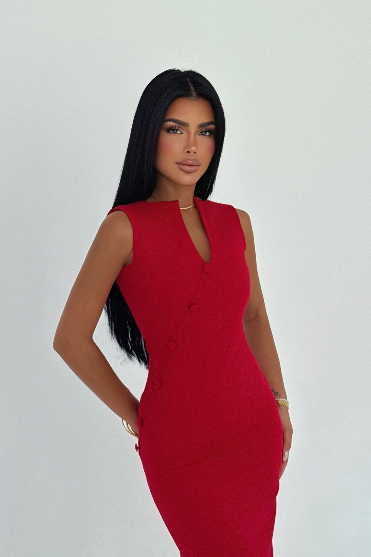 Picture of Red Button Midi Dress