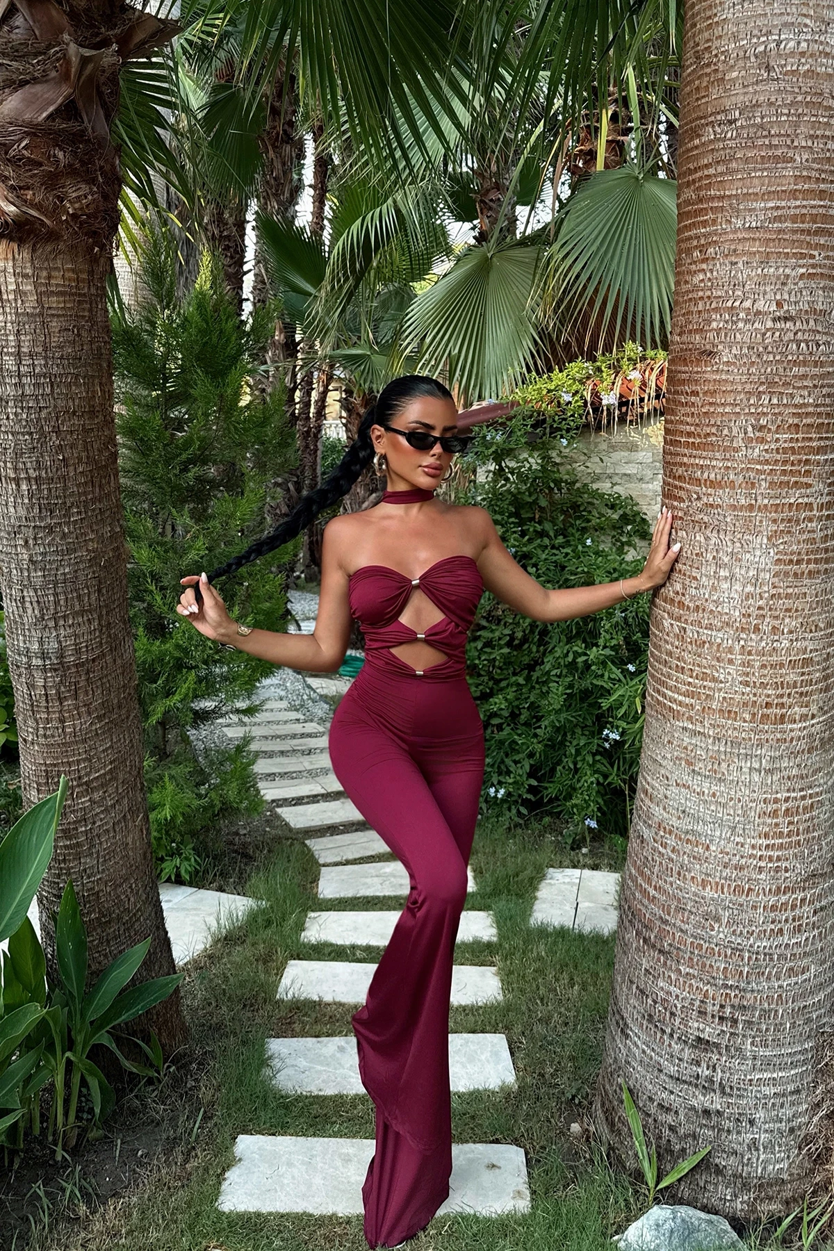 Picture of Cherry Maroon Window Detail Jumpsuit