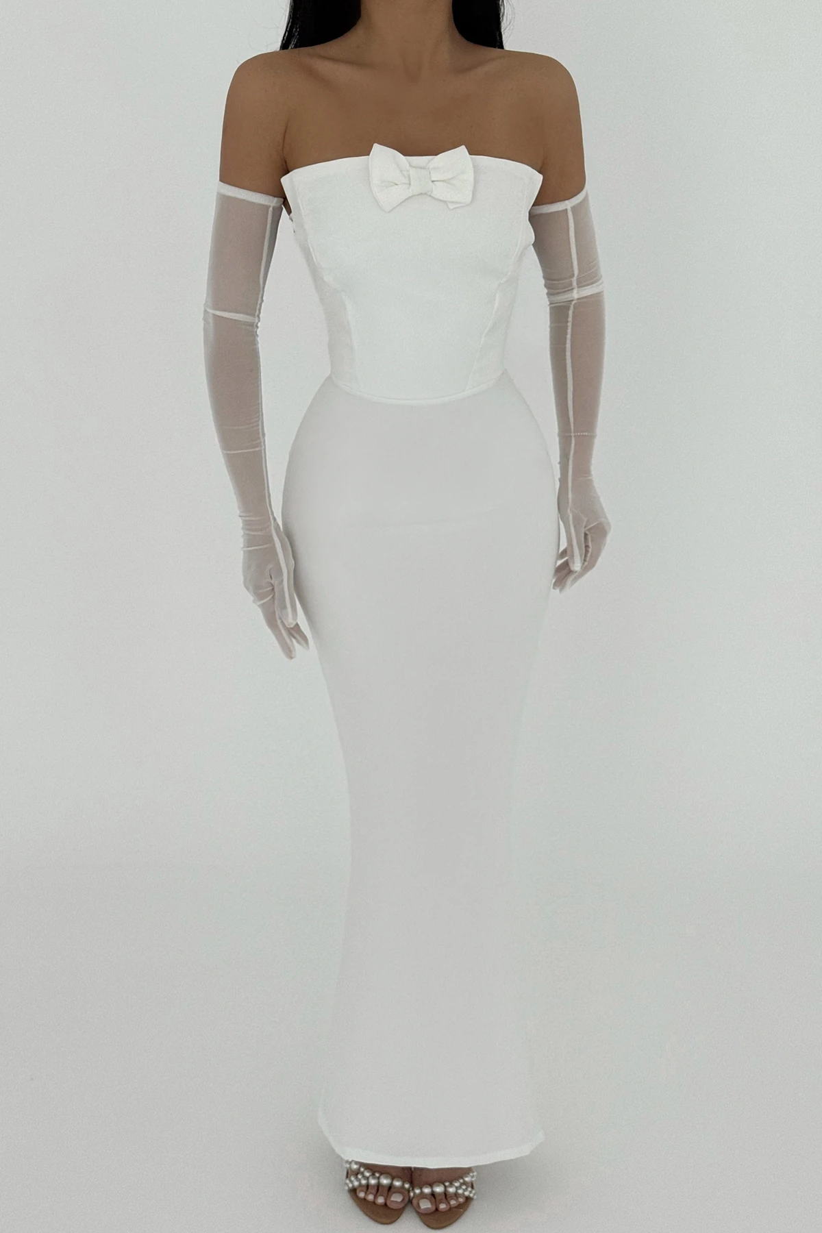 Picture of White Bow Detail Glove Dress
