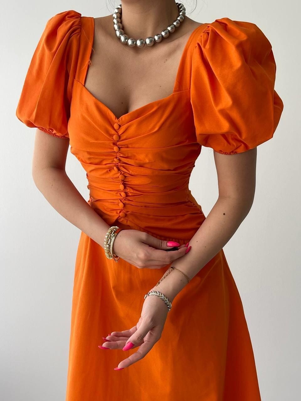 Picture of Kare Yaka Düğmeli Elbise