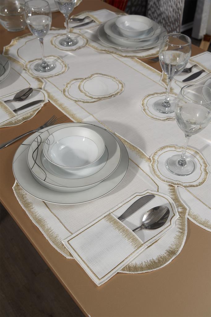 Picture of Aslı Keten Nakışlı Amerikan Servis Takımı 19 Parça Gold