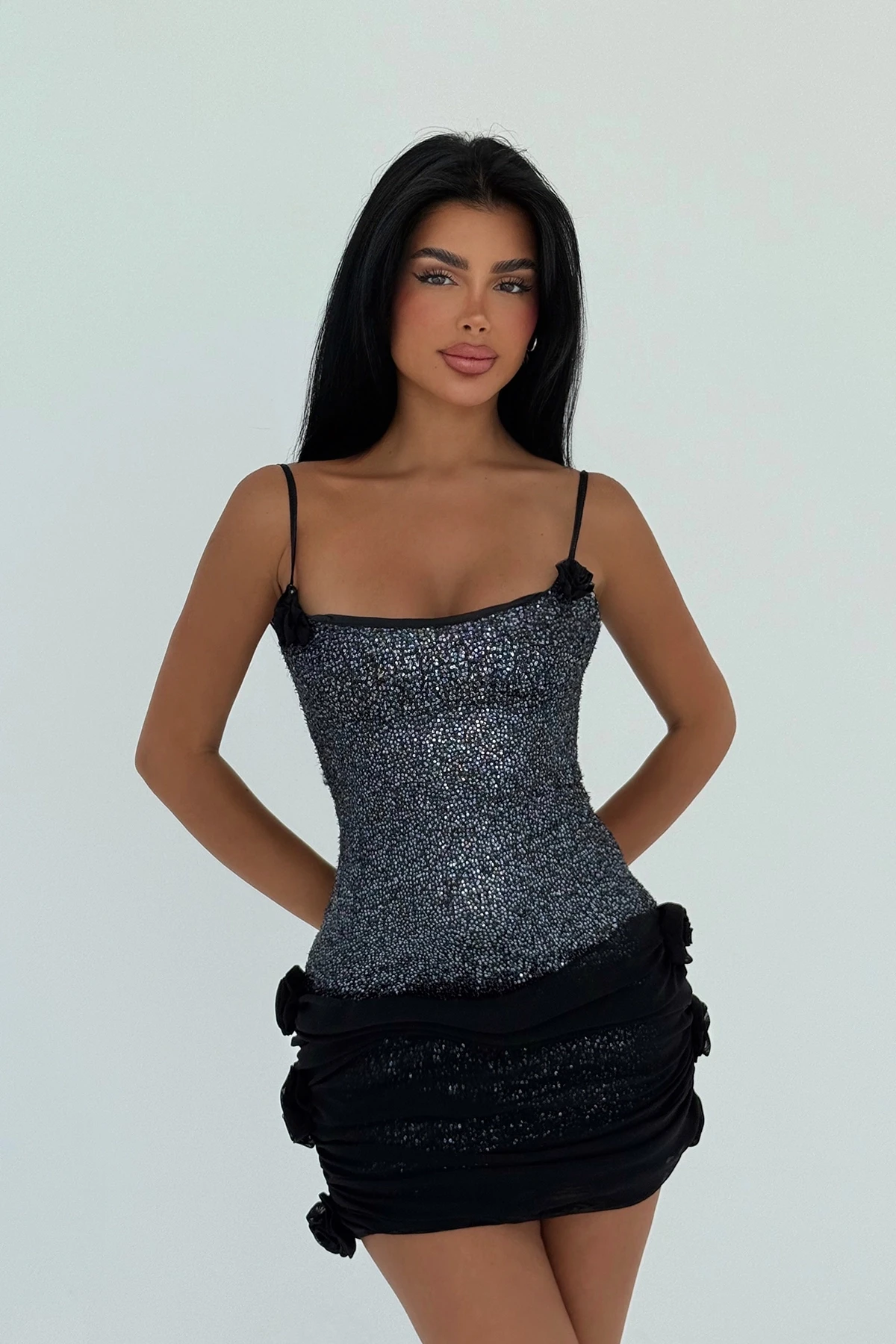 Picture of Purple Rose Detailed Strap Mini Dress