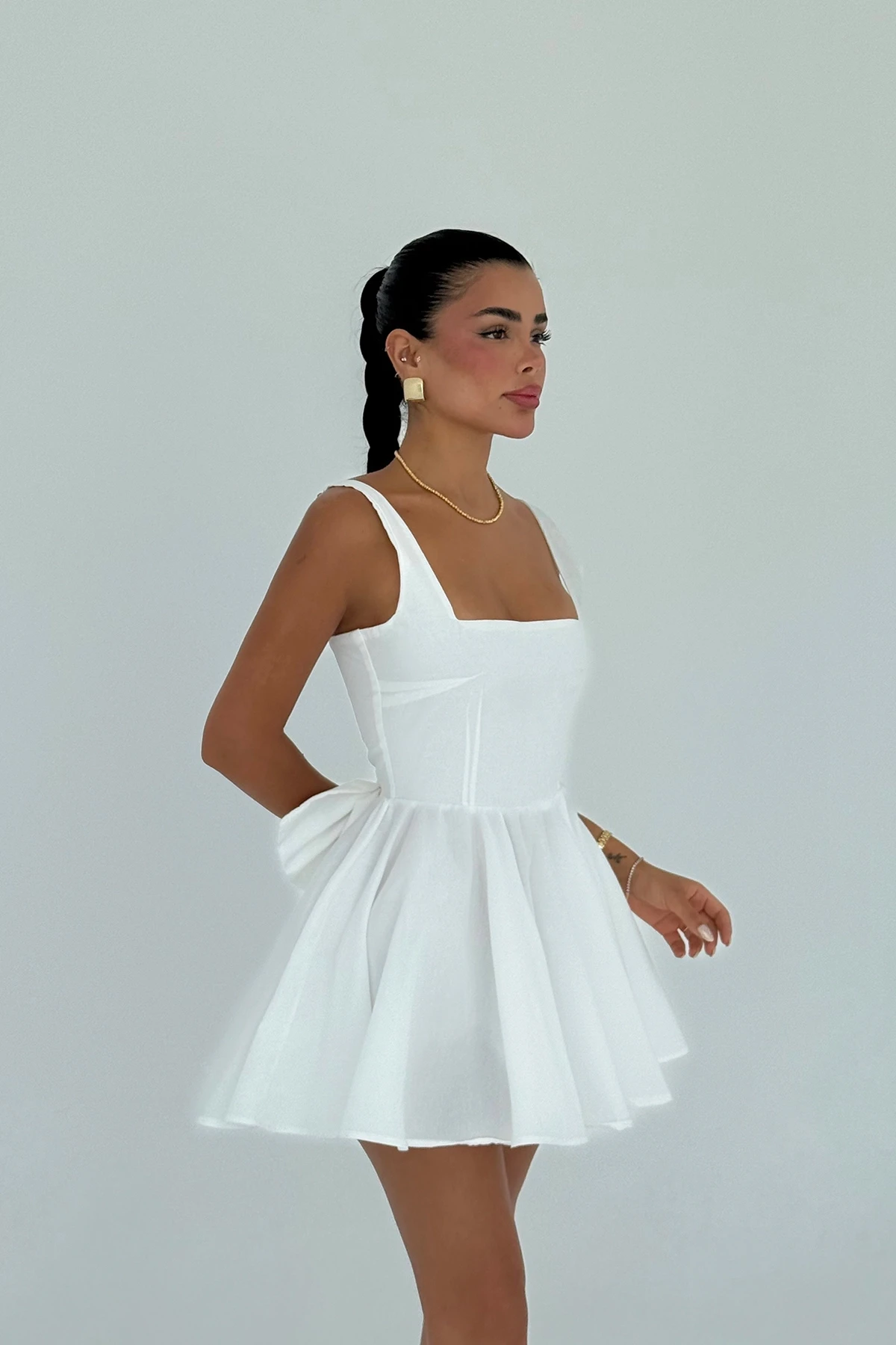 Picture of White Nolan Back Bow Detail Mini Dress