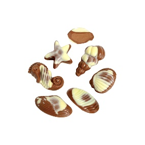 Picture of SEA SHELLS - HAZELNUT GIANDUJA FILLED MILK & WHITE CHOCOLATE 1,5Kg
