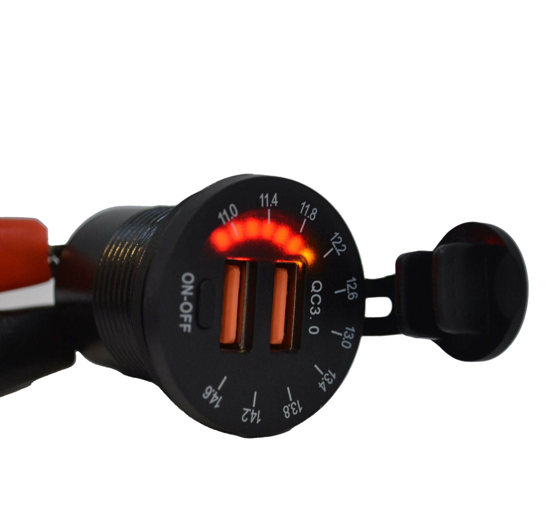 Picture of 12V 24V DC USB QC3.0 Şarj Port Kadran Voltmetreli Anahtarlı Yuvarlak MT-UP06