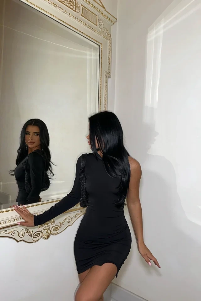 Picture of Black Single Sleeve Slip Dress