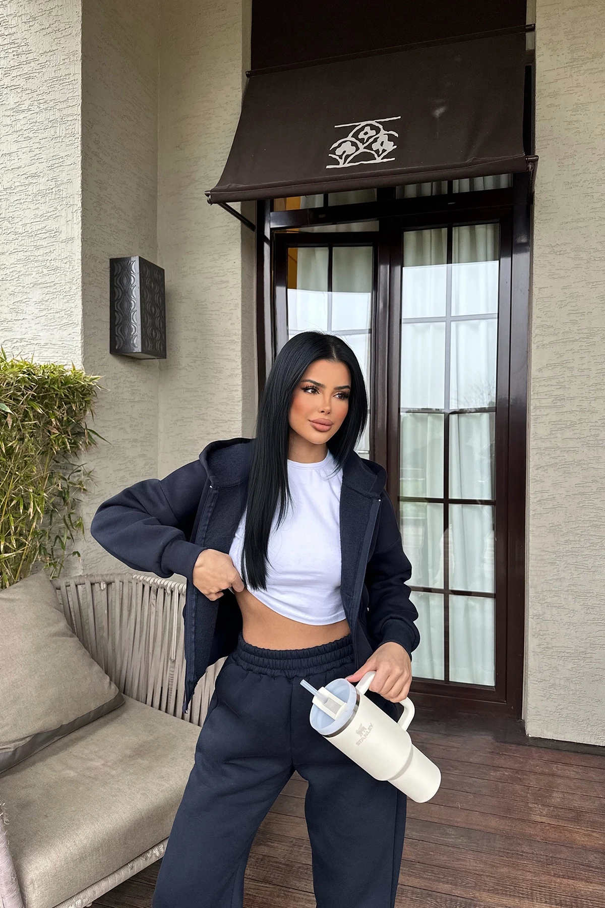 Picture of Navy Blue Zipper Detailed Trousers Suit