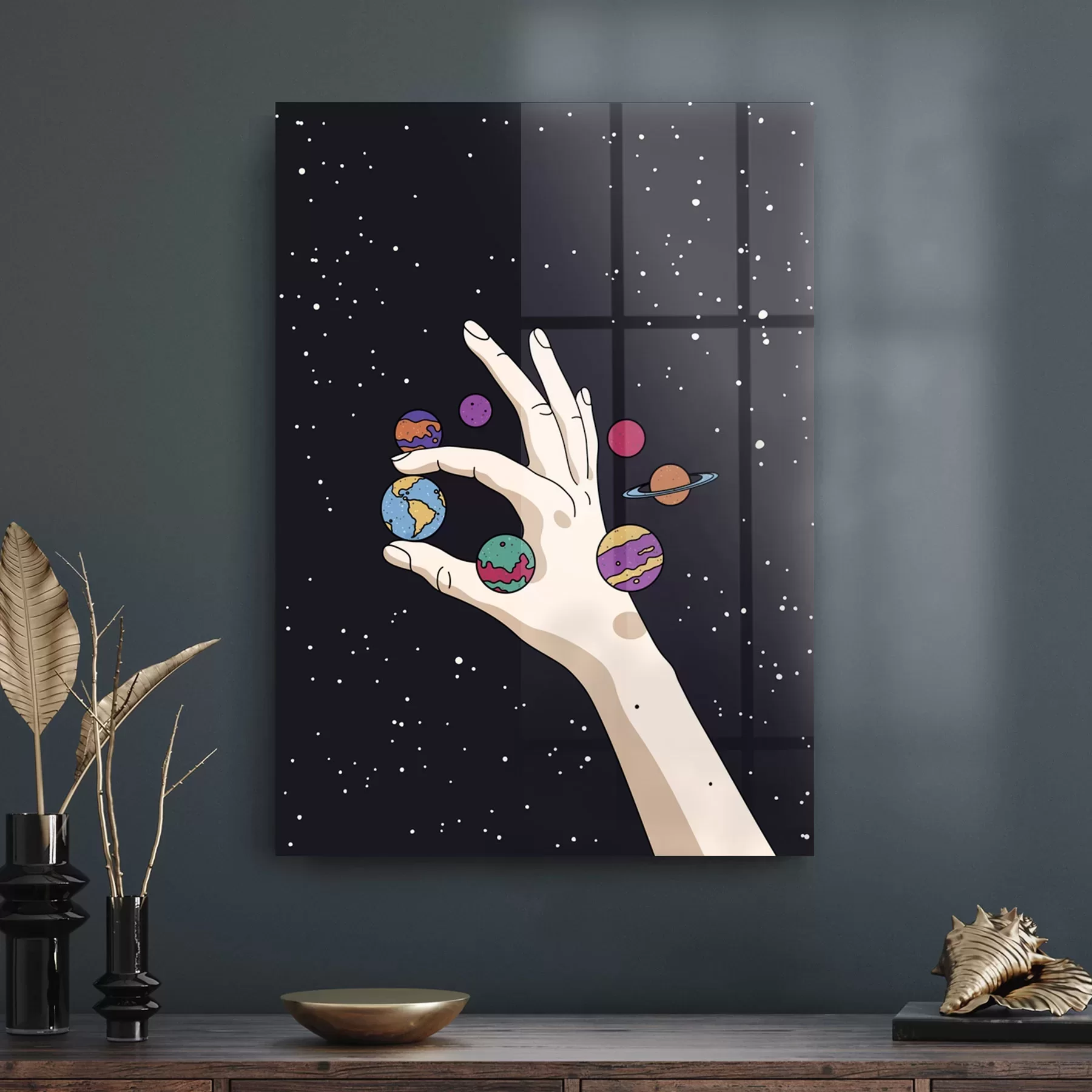 Picture of Decovetro Cam Tablo Hand And Planets 30x40 cm