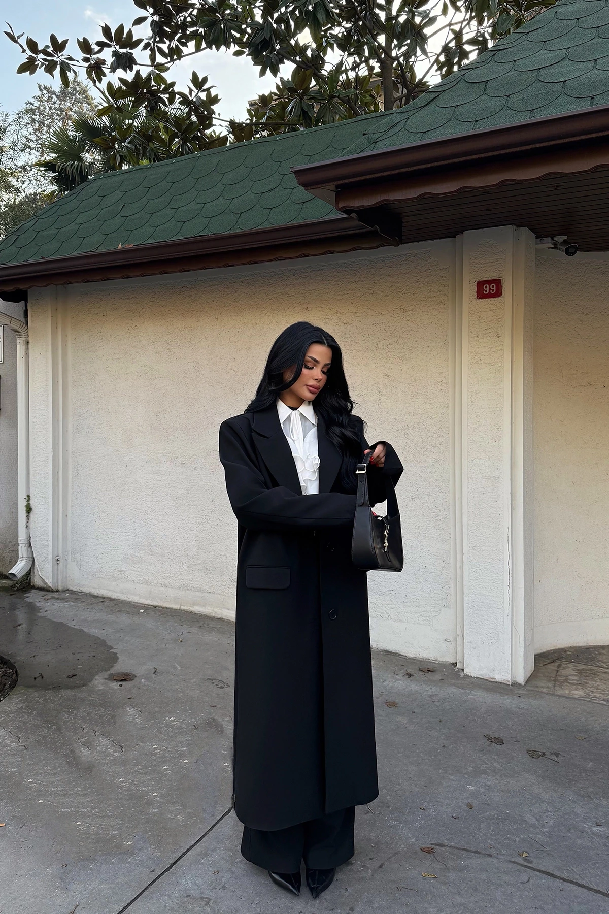 Picture of Black Front Button Pocket Detail Coat