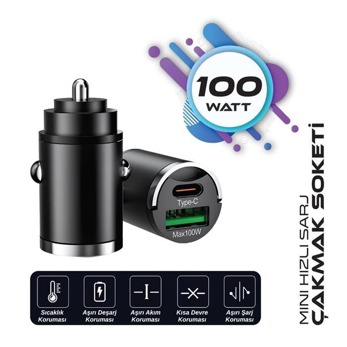 Picture of 12V 24V USB Type-C Mini Oto Çakmak Telefon Şarj Cihazı Aşırı Şarj Korumalı