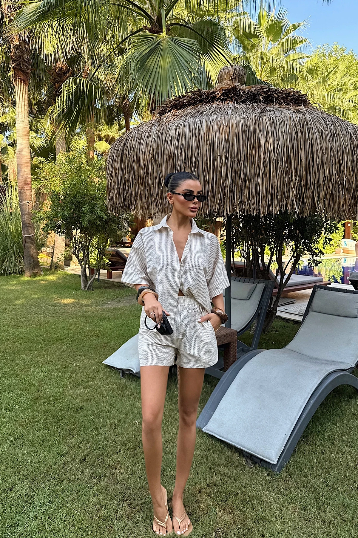 Picture of Beige Striped Shorts Set