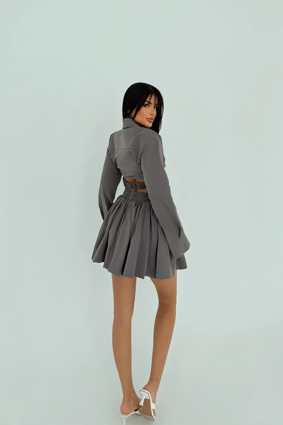 Picture of Grey Front Buttoned Skirt Suit