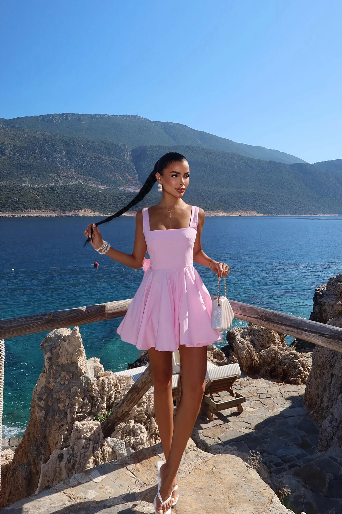 Picture of Pink Nolan Back Bow Detail Mini Dress