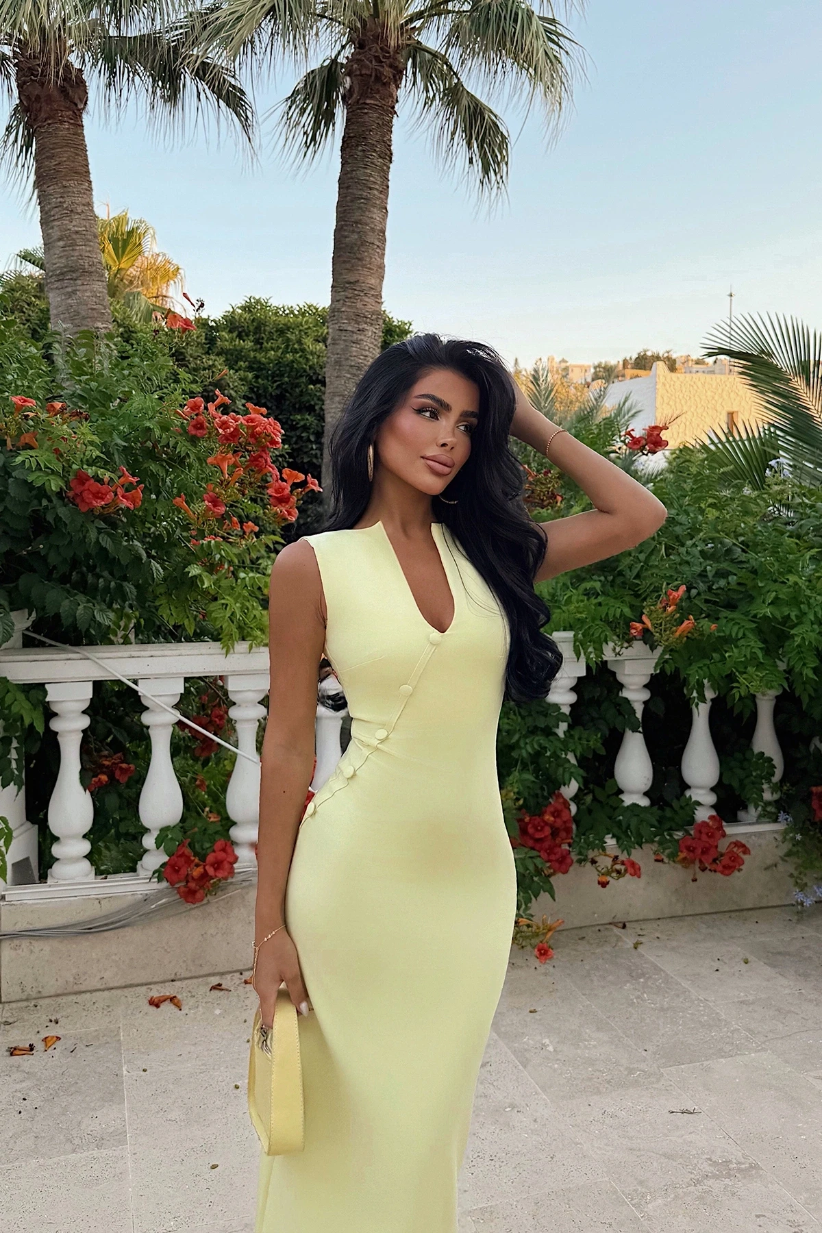 Picture of Yellow Button Midi Dress