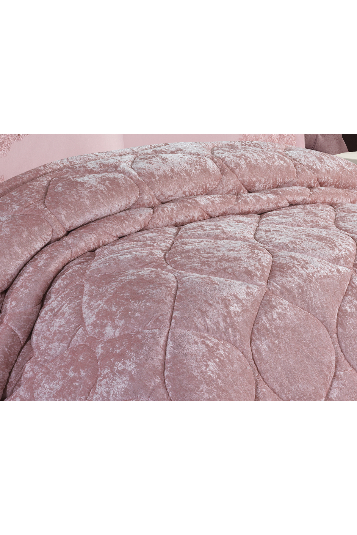 Picture of Ayzer Dantelli Kadife Yorgan Seti 6 Parça Pudra