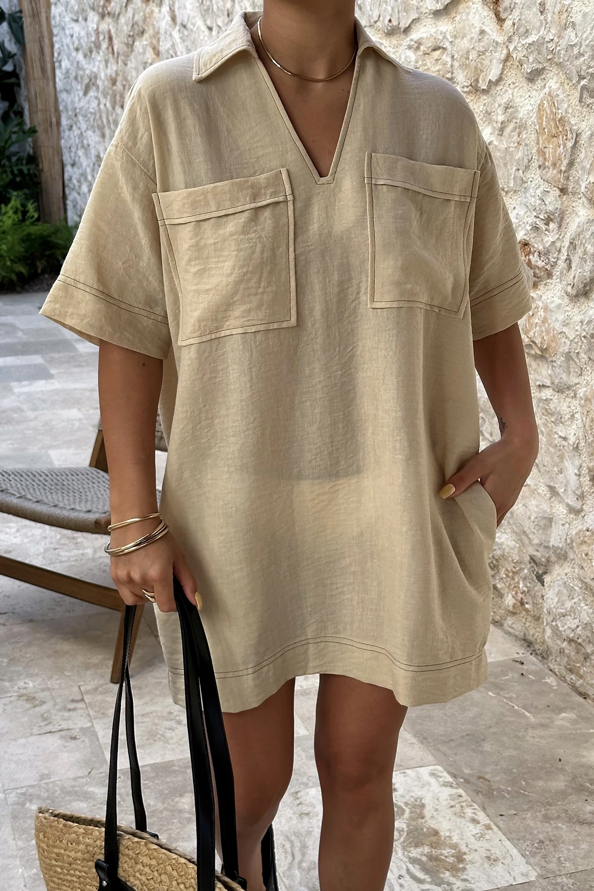 Picture of Beige Tilda Linen Shirt Dress