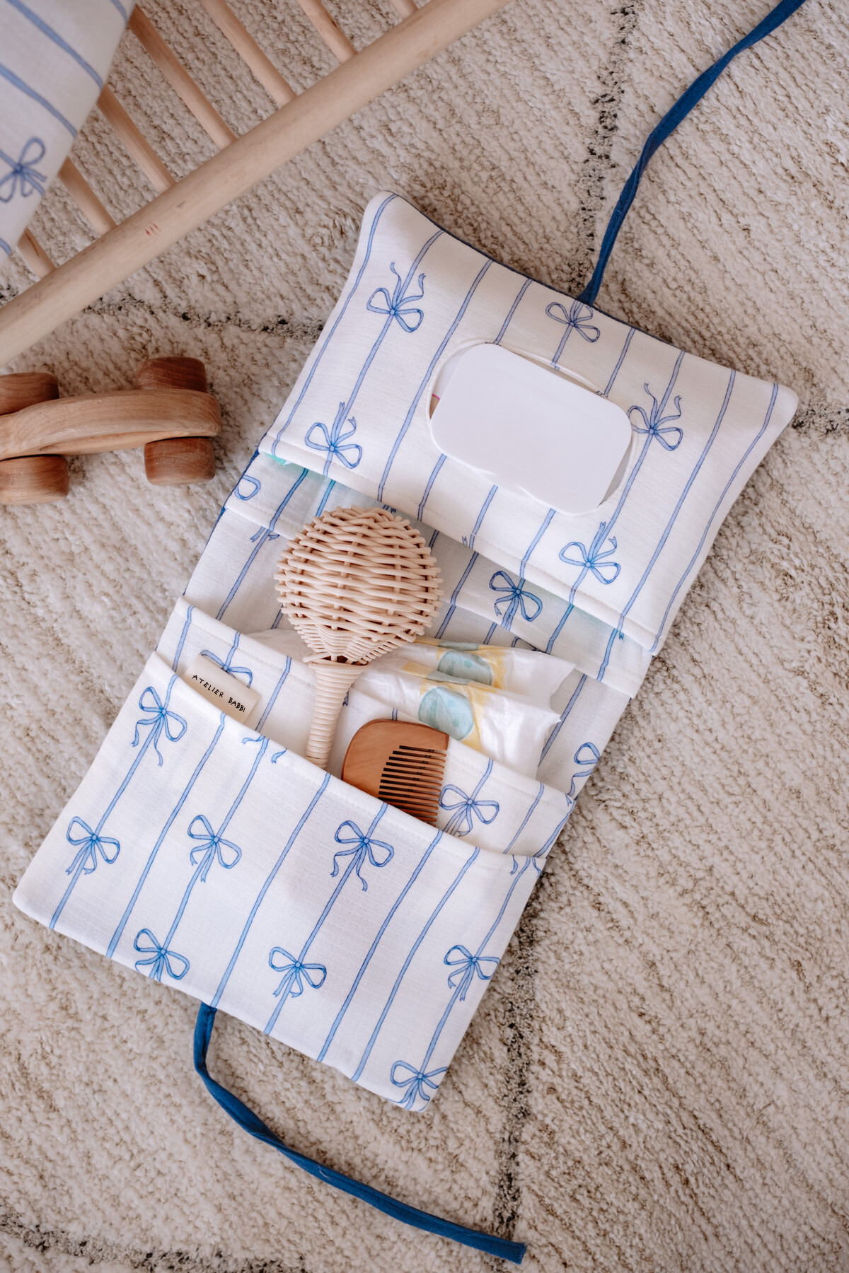 Picture of Müslin Islak Mendil & Bez Çantası - Kurdele / Mavi