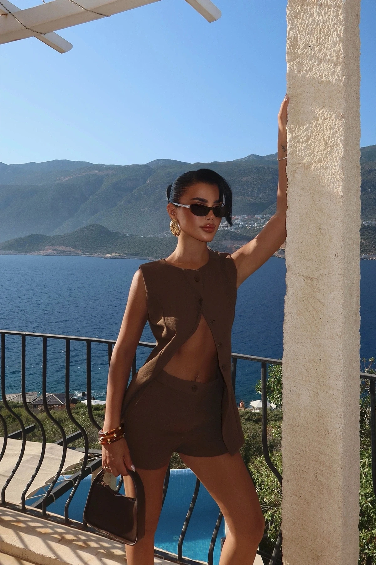 Picture of Brown Loutra Mini Shorts Set