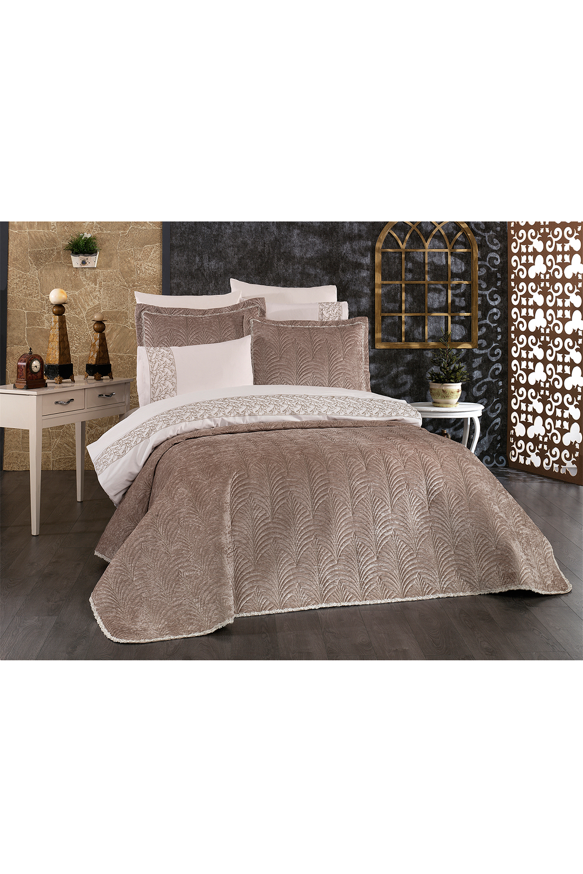 Picture of Mayra Lüx Nakışlı Çeyiz Paketi 9 Parça Vizon