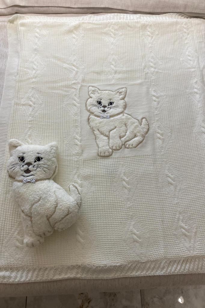 Picture of Oyuncak Hediyeli Bebek Triko Battaniye 90x90 Cm Krem