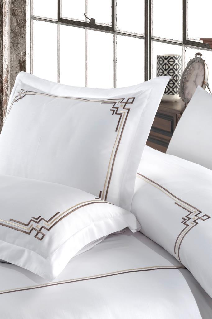 Picture of Line Pano Nakışlı %100 Pamuk Saten Çift Kişilik Nevresim Takımı Kahverengi