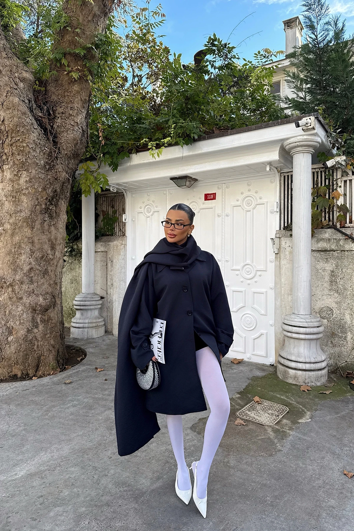 Picture of Navy Blue Acler Ruffle Collar Trench Coat