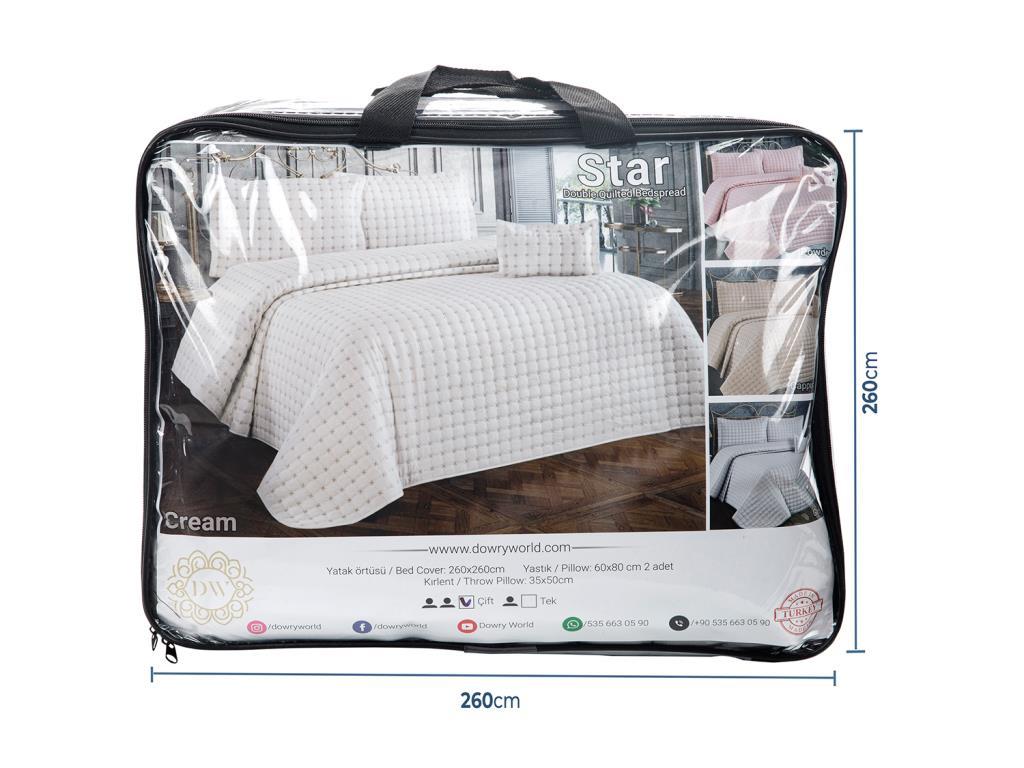 Picture of Yıldız Çift Kişilik Kapitoneli Yatak Örtüsü Krem