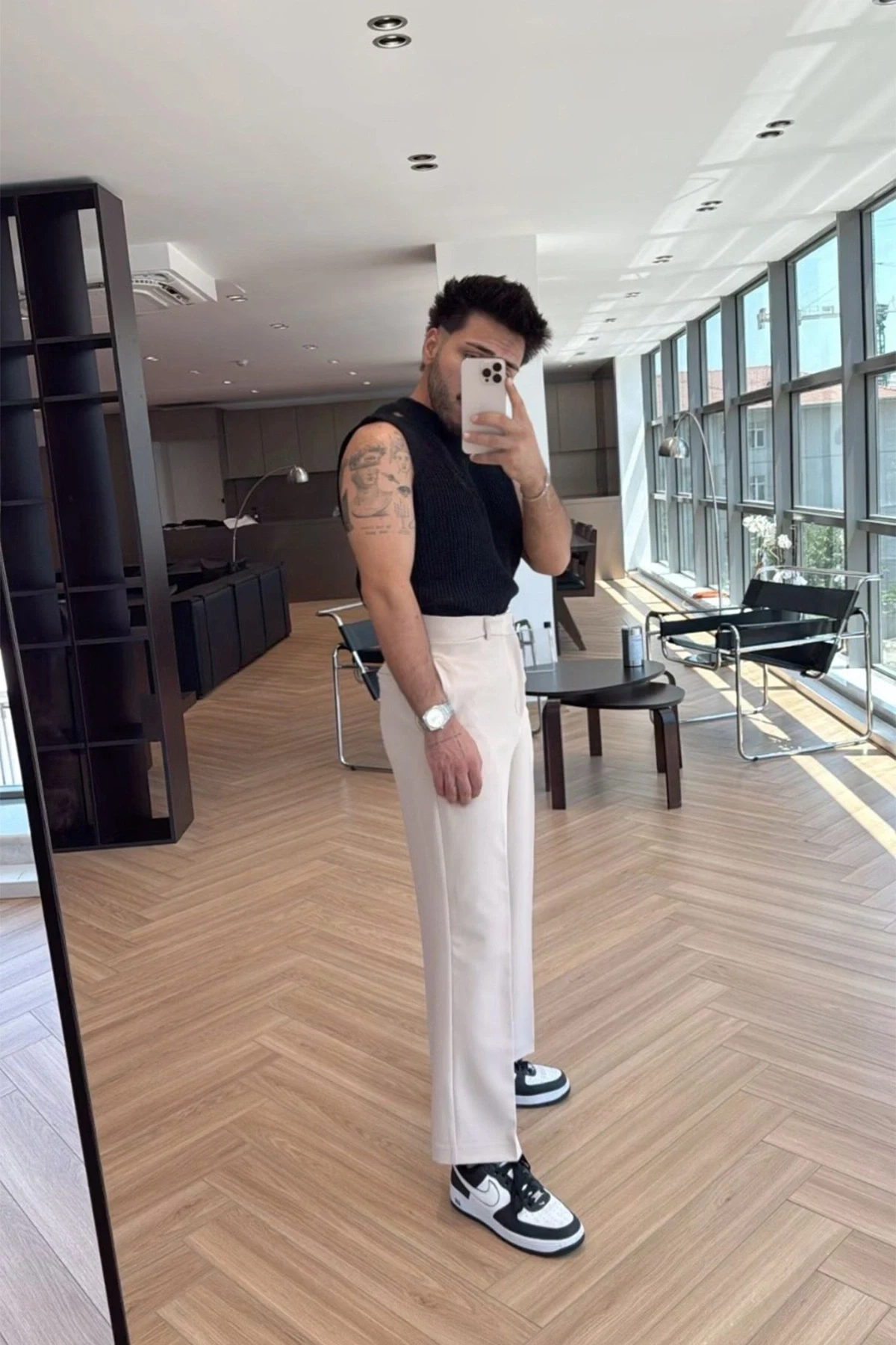 Picture of Cream Palazzo High-Waisted Trousers