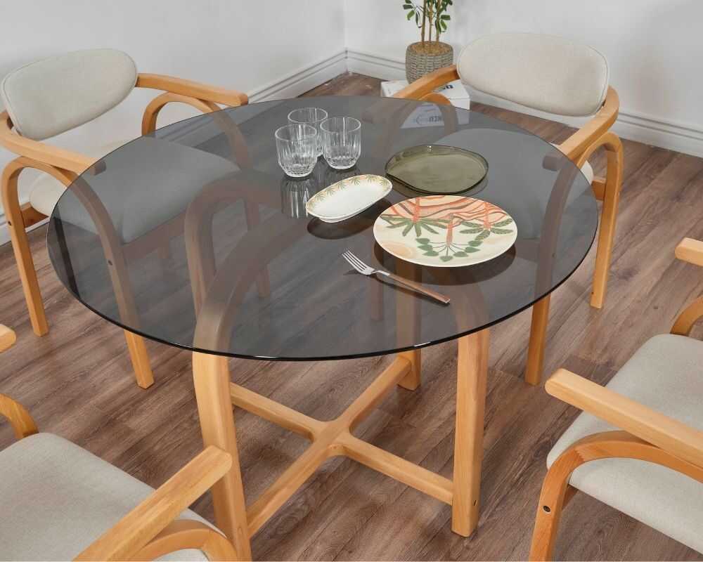Picture of Coco Maison 4 sandalye Füme Cam Yuvarlak Masa Takımı 105 Ø