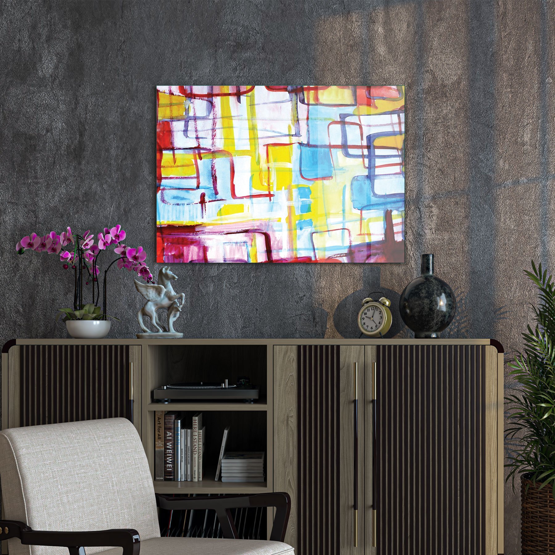 Picture of Decovetro Cam Tablo Soyut Geometrik Çizgiler 30x40 cm