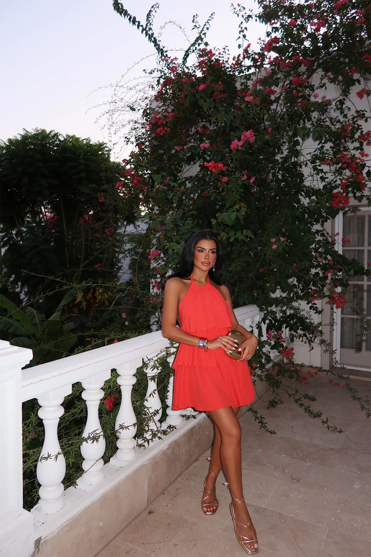 Picture of Orange Ruffle Detail Mini Dress