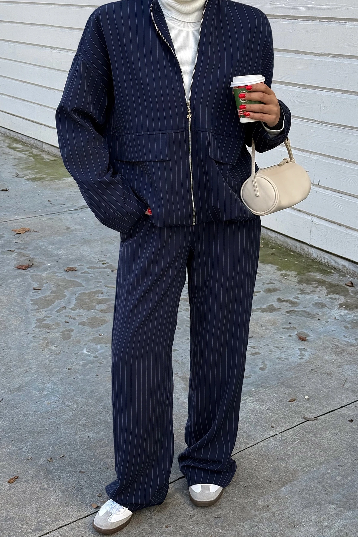 Picture of Navy Blue Pocket Detail Trouser Suit