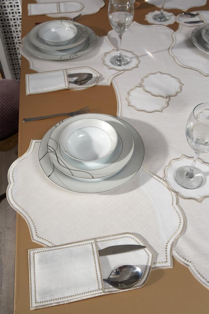 Picture of Damla Keten Nakışlı Amerikan Servis Takımı 19 Parça Bej