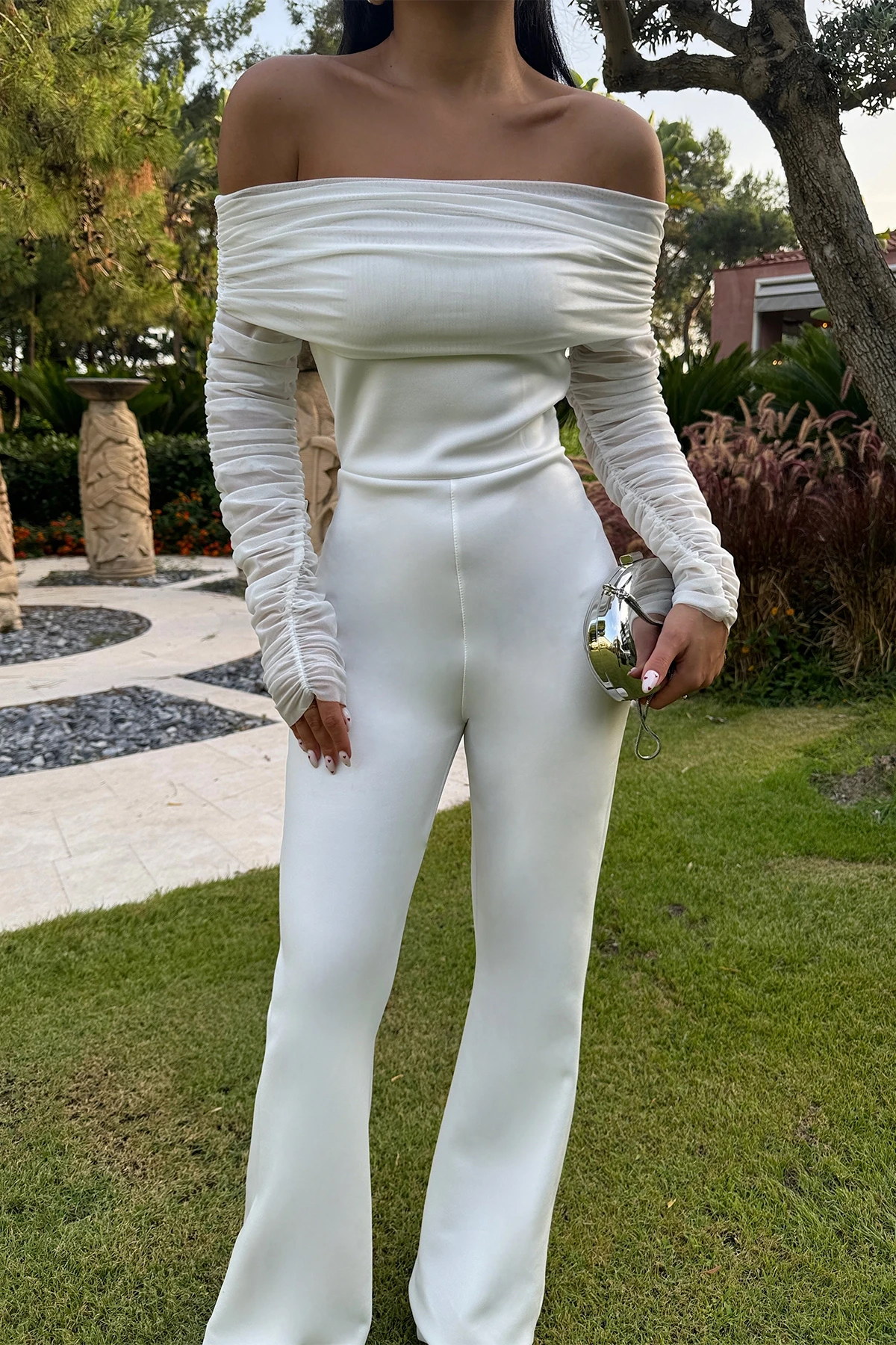 Picture of White Jumpsuit with Gathered Sleeves