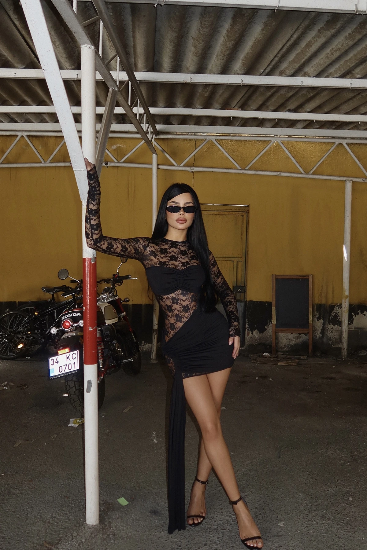 Picture of Black Rosario Mini Lace Dress