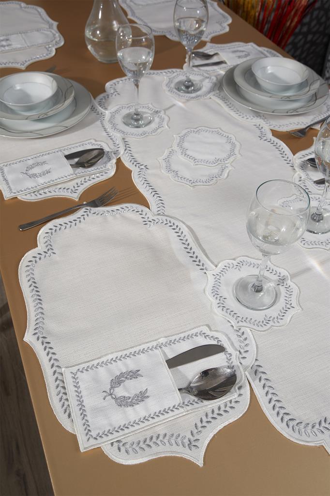 Picture of Nişan Keten Nakışlı Amerikan Servis Takımı 19 Parça Silver