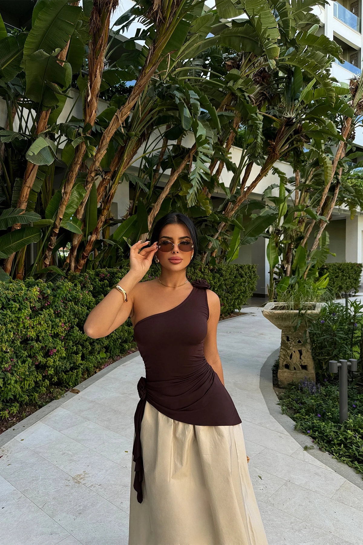 Picture of Brown Rose Detail Gathered Blouse