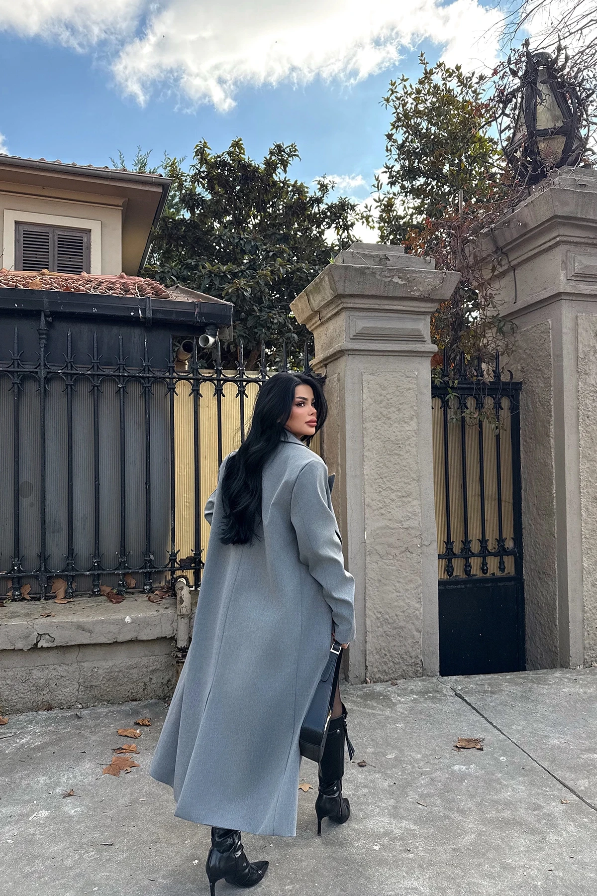 Picture of Grey Front Button Pocket Detail Coat