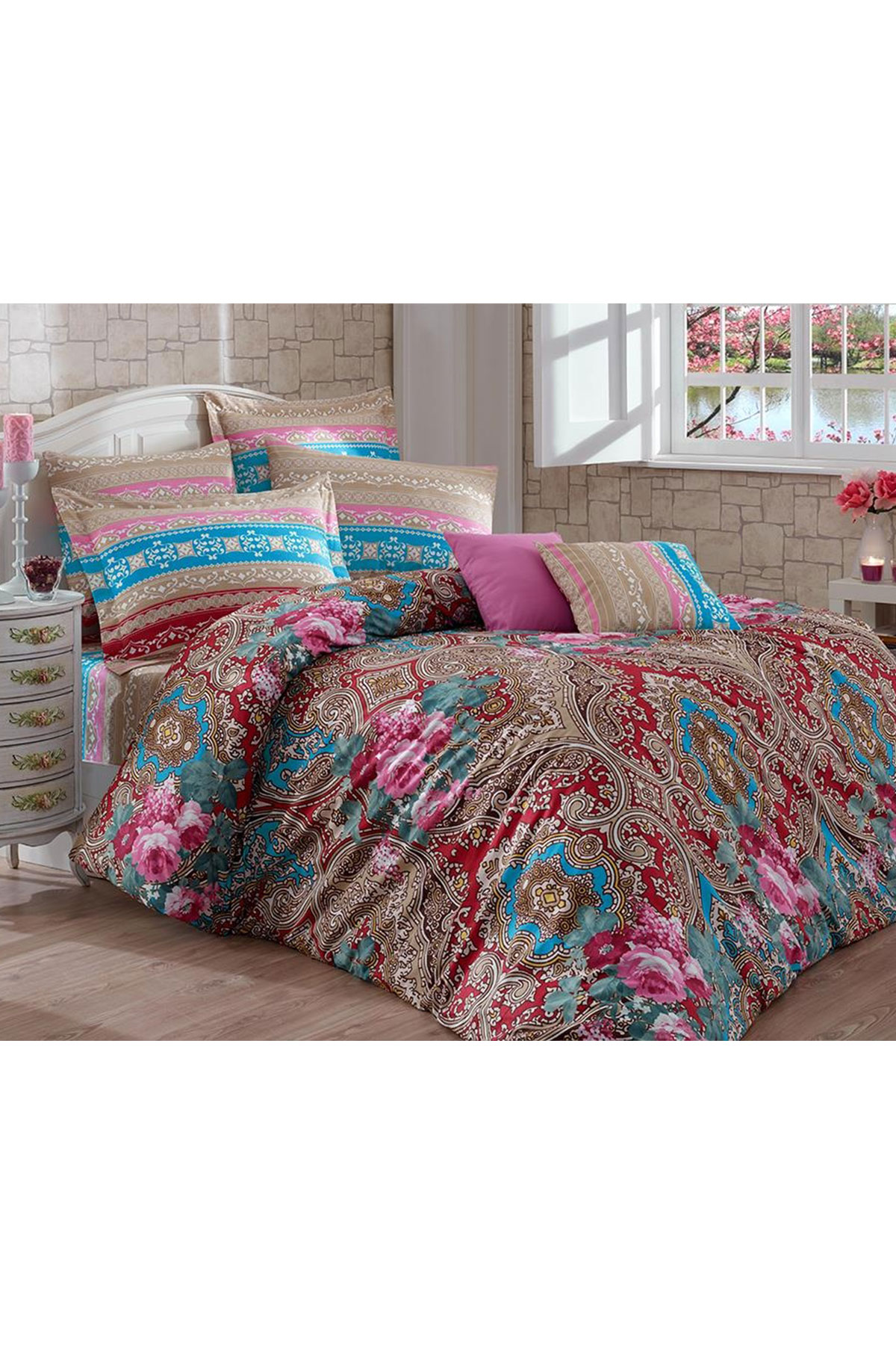 Picture of Dilem %100 Pamuk Çift Kişilik Nevresim Takımı Kahve