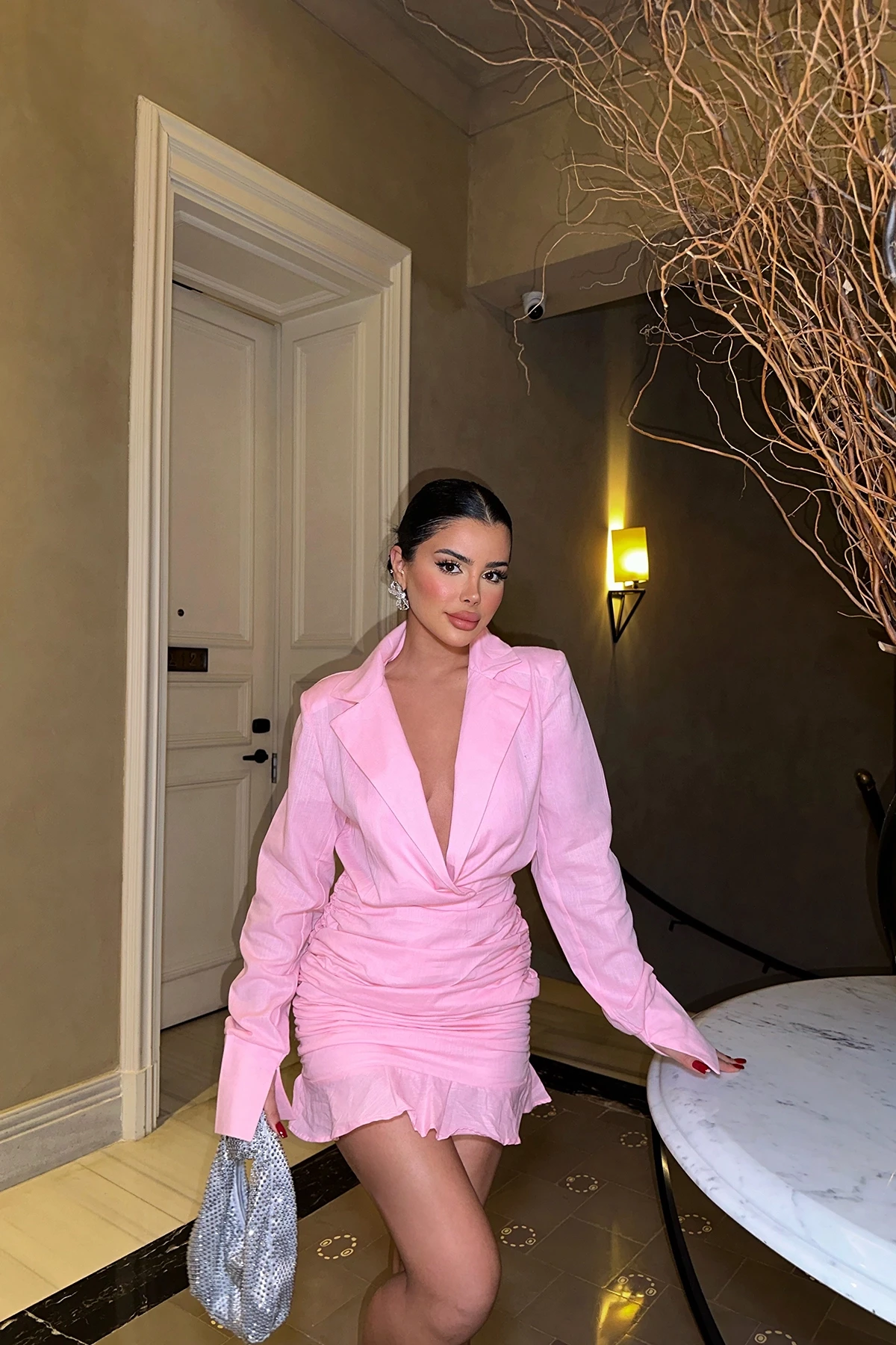 Picture of Pink Shirt Collar Mini Dress