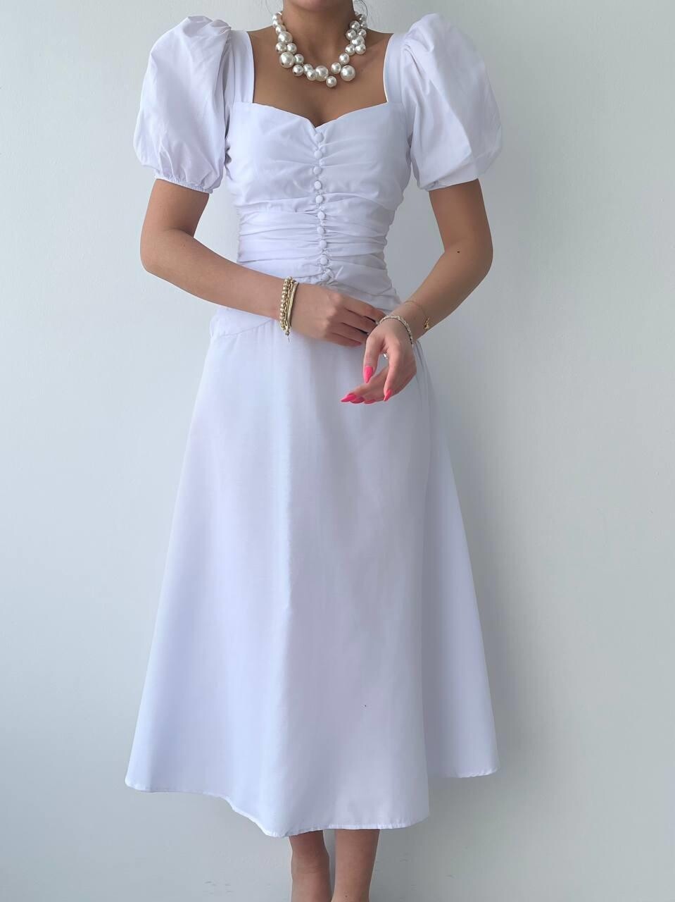 Picture of Kare Yaka Düğmeli Elbise