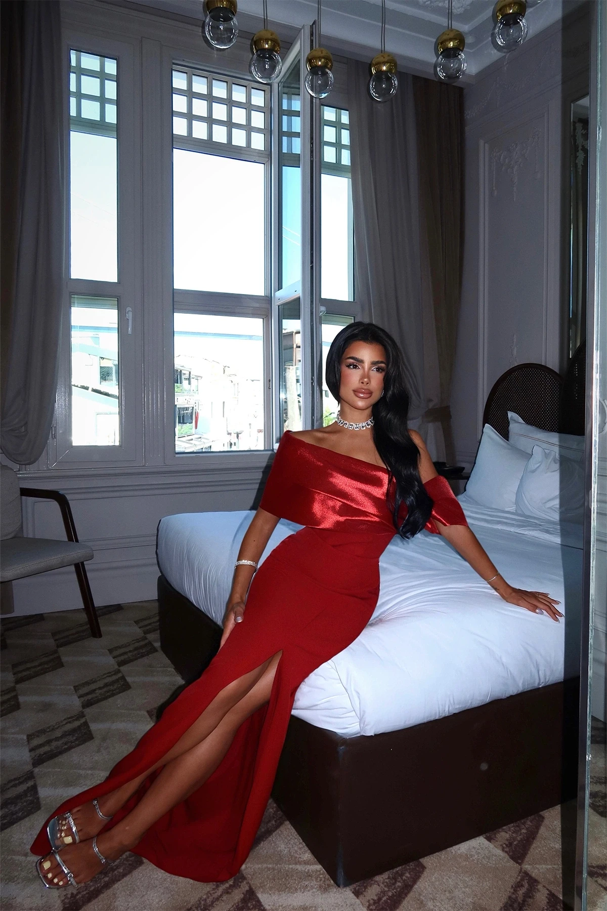 Picture of Red Strapless Long Evening Dress