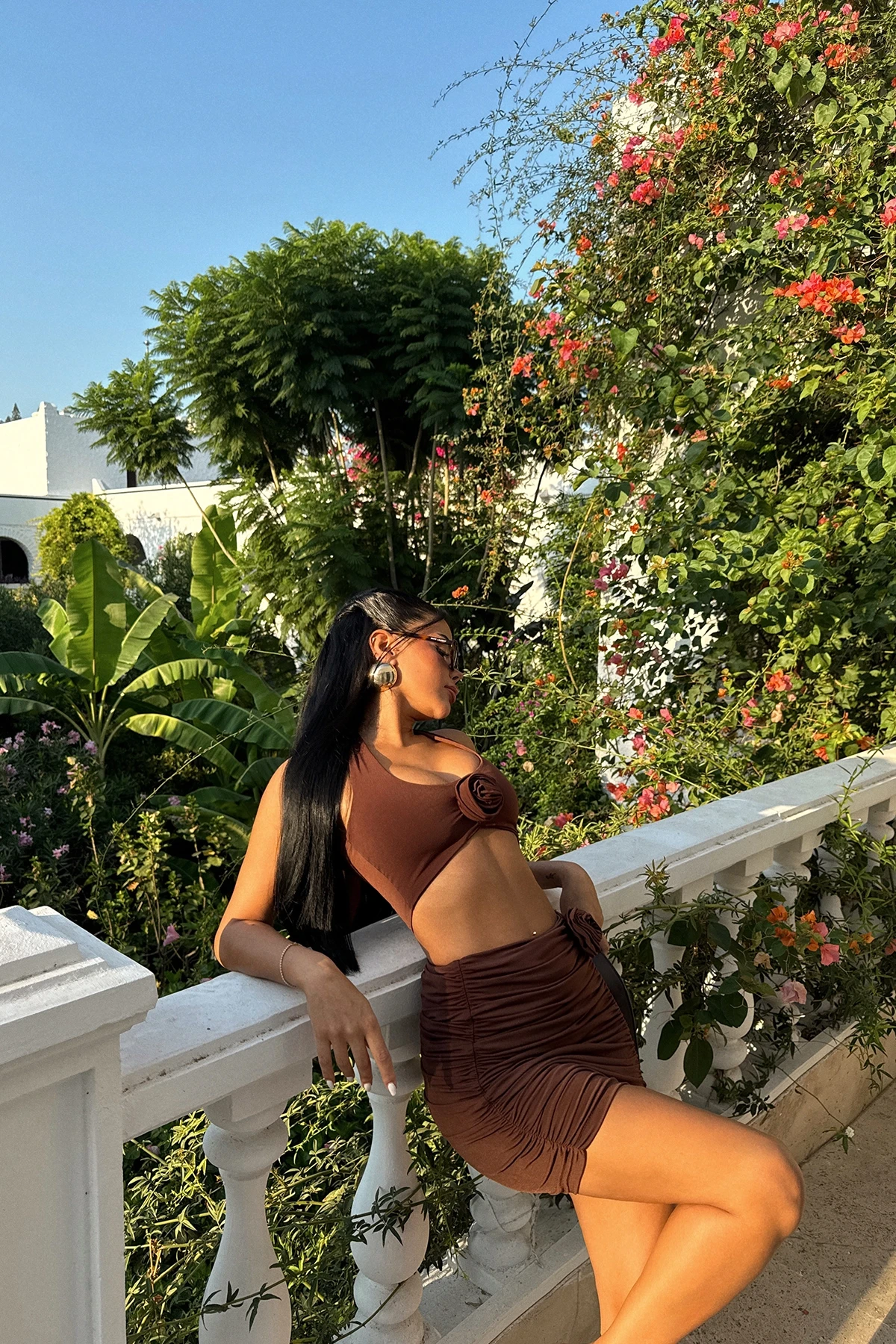 Picture of Brown Rose Detailed Skirt Suit