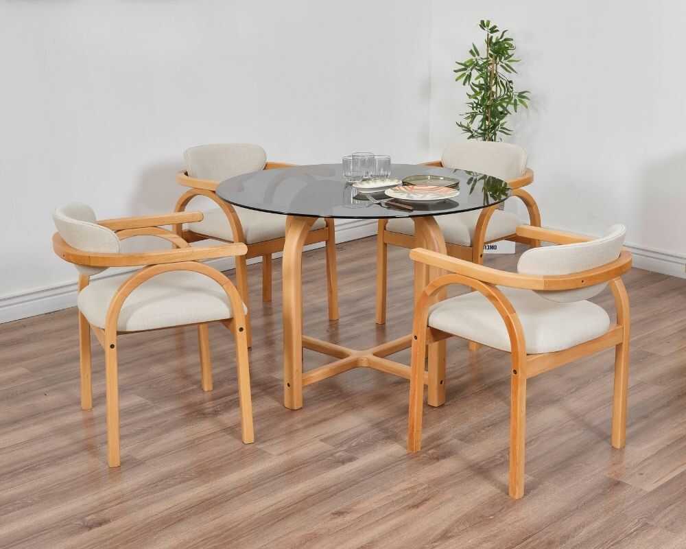 Picture of Coco Maison 4 sandalye Füme Cam Yuvarlak Masa Takımı 105 Ø