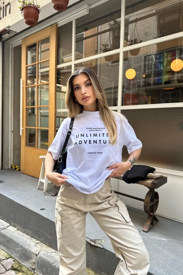 Picture of White Unlimited Adventure Written T -shirt