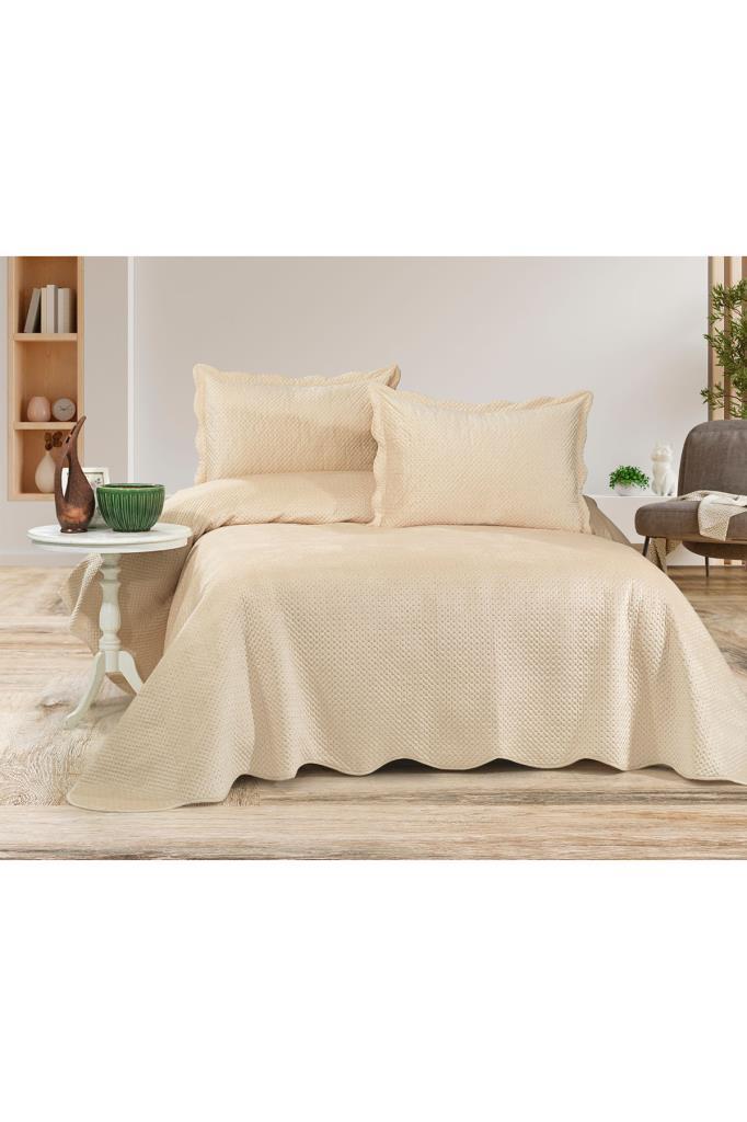 Picture of Askana Çift Kişilik Lüks Kadife Yatak Örtüsü Bej